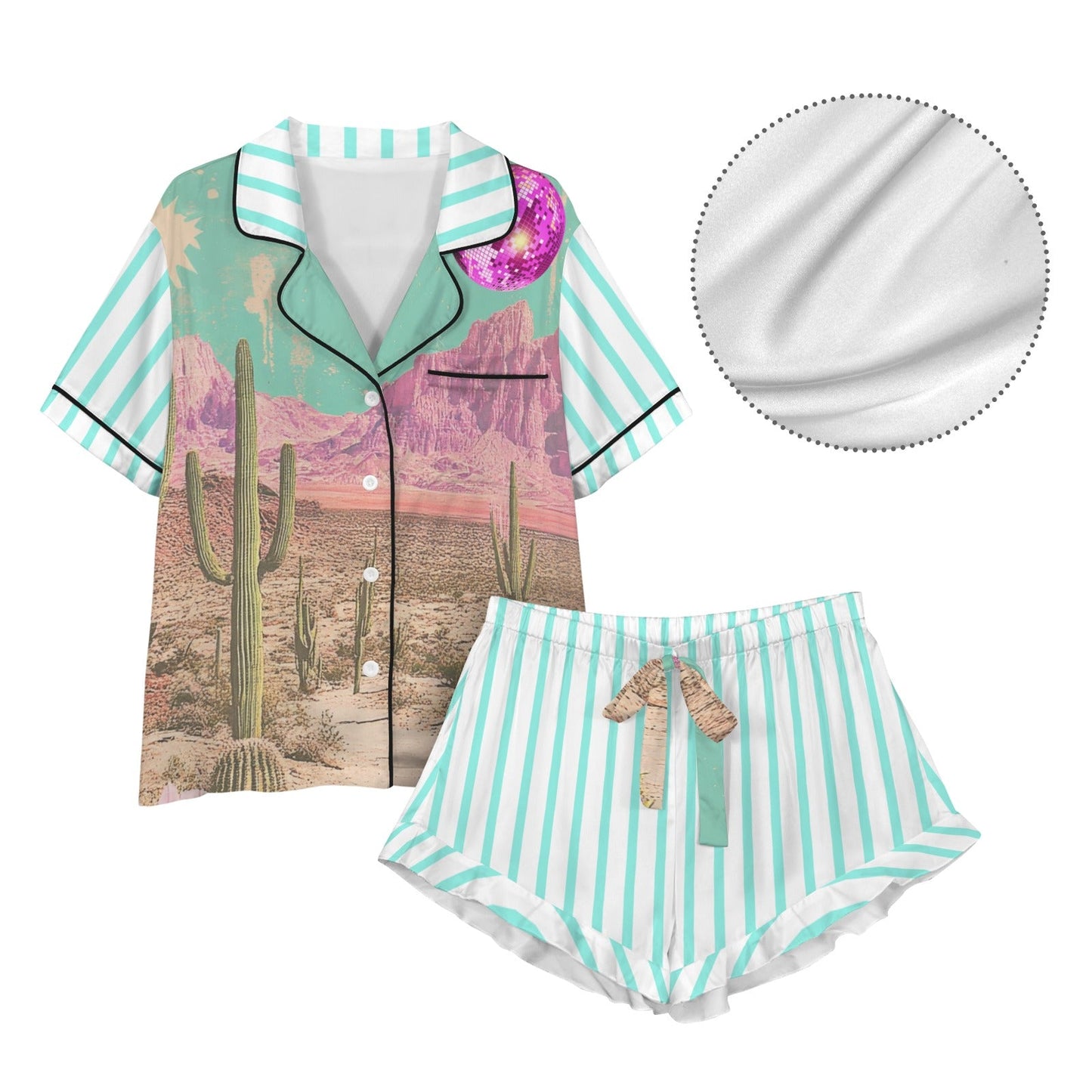 Retro Pop Western Howdy Desert Cowgirl Satin Pajamas