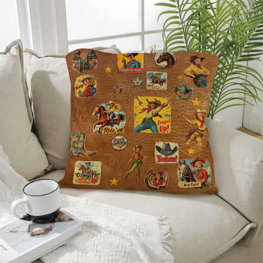 Vintage Cowgirl Collage Square Pillow Case