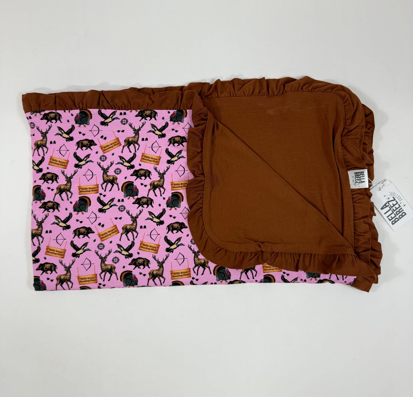 PINK Bella-Breez Hunting Club Ruffled Bamboo Blanket (FINAL SALE)