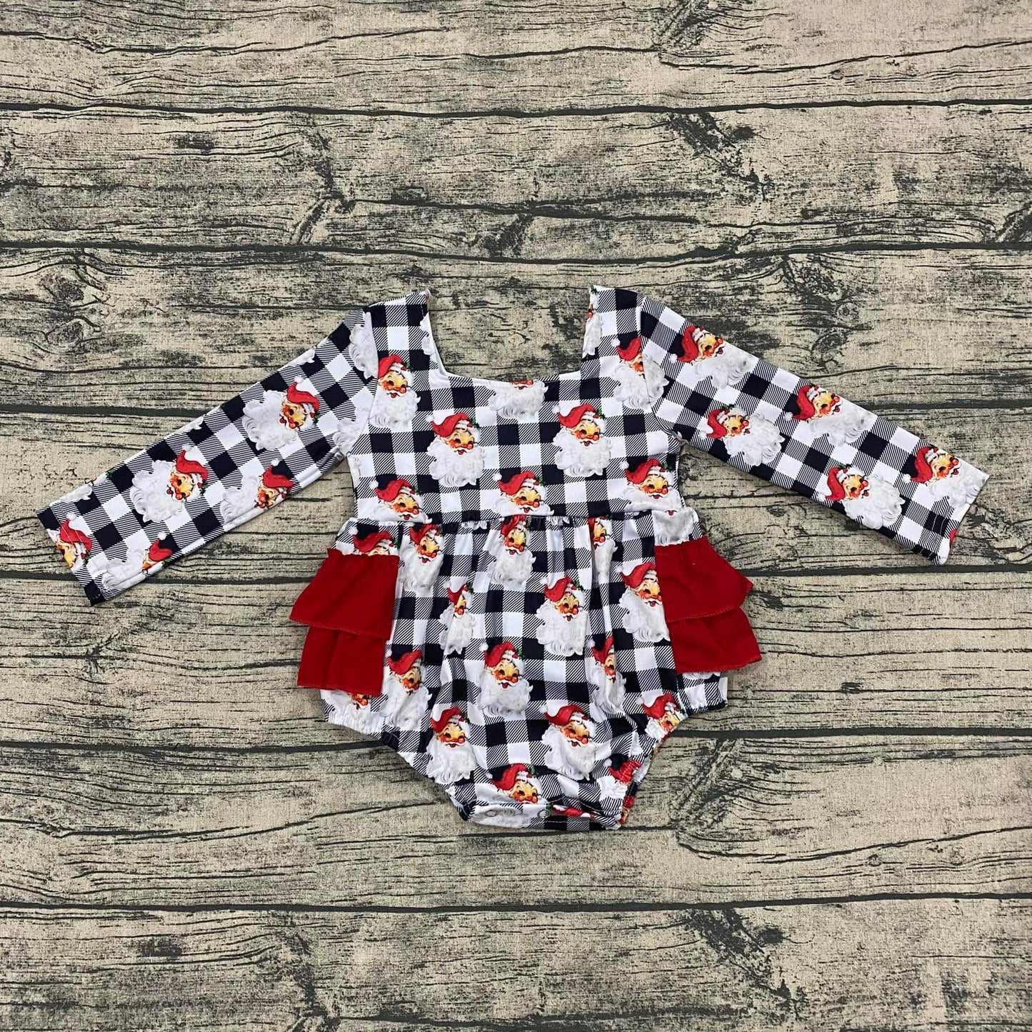 Checkered Santa Ruffle Romper