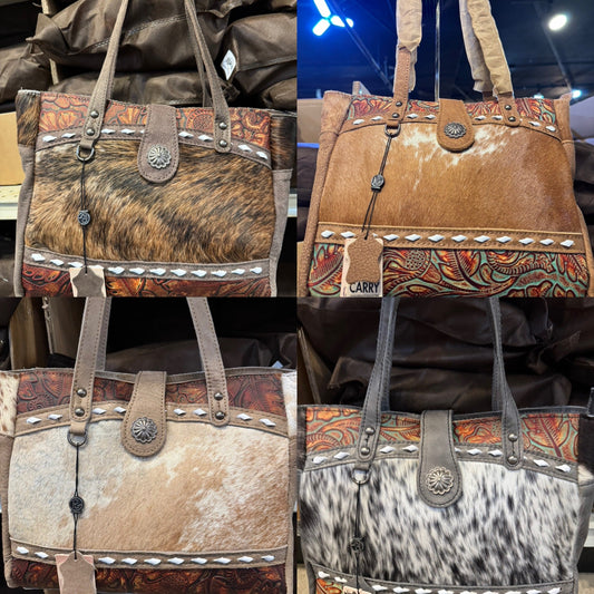 Concho Cowhide Tooled Leather Handbag Purse