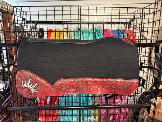 Black Kush Saddle Pad with Red Crocodile