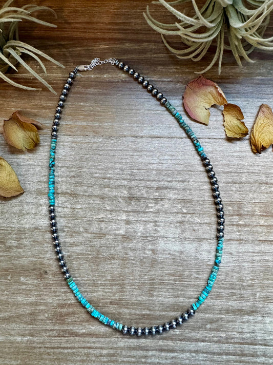 Sterling Silver Pearl & Heishi Turquoise Necklace