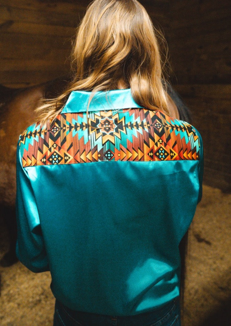 Aqua Southwest Satin Rodeo Shirt