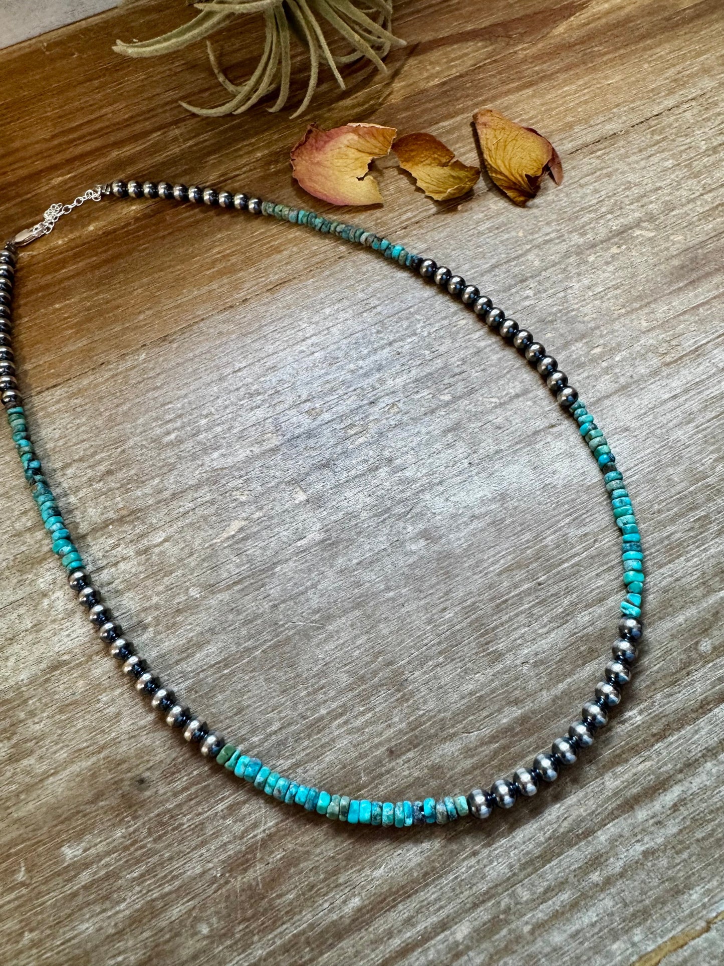 Sterling Silver Pearl & Heishi Turquoise Necklace