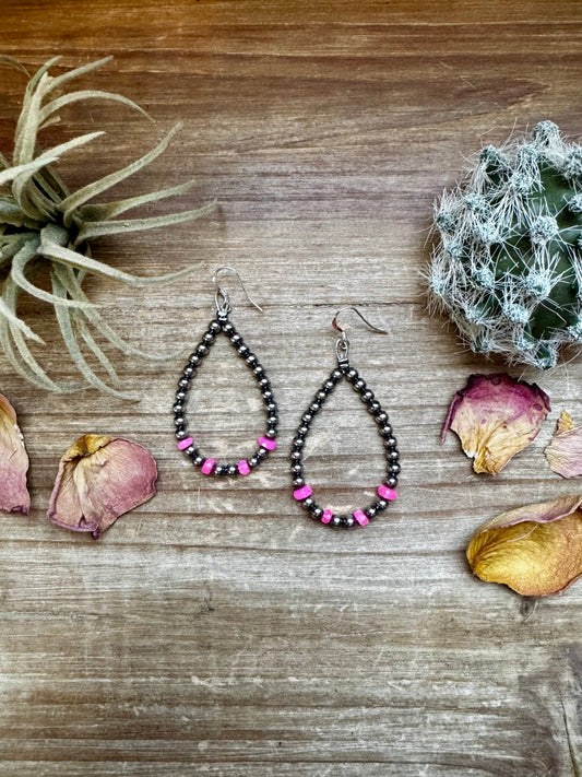 Sterling Silver Pearl Teardrop Earrings with Faceted pink Opal