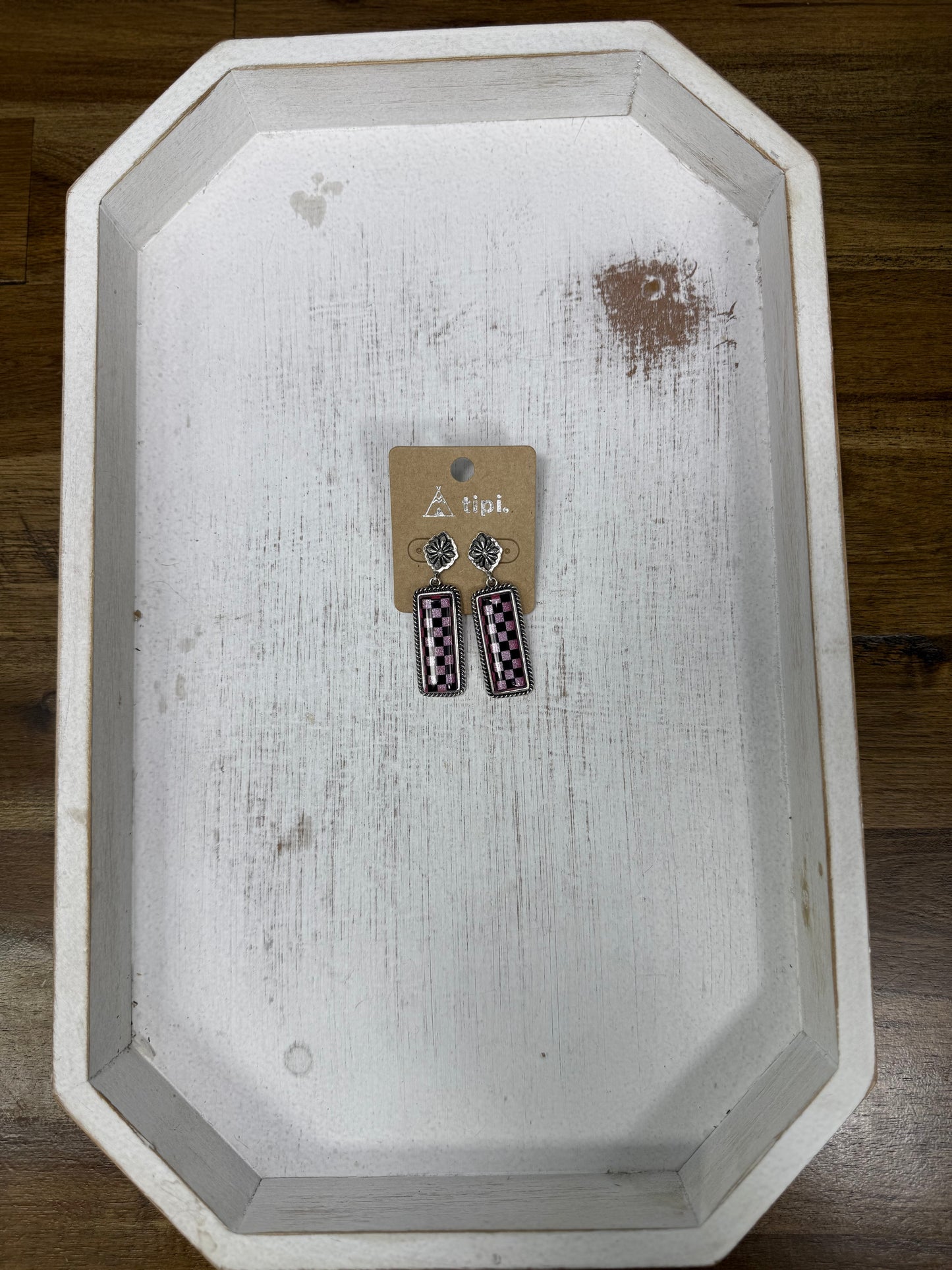 Checkered Bar Earrings (3 colors)