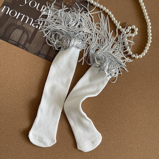 Sequin Tassle socks- White