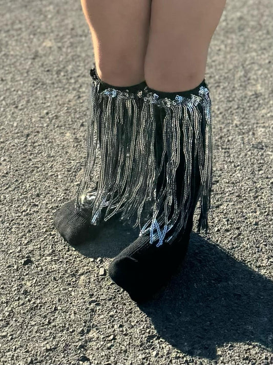Sequin Tassle socks- Black