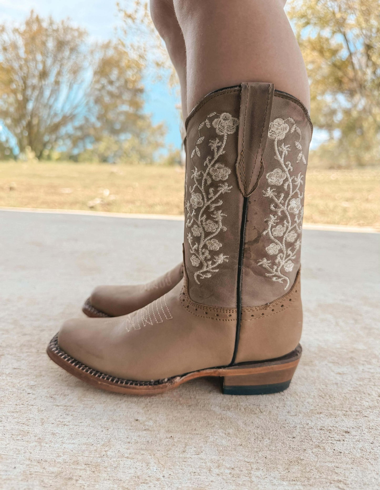 Tan with floral boots