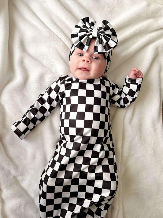 Checkered Knotted Gown Set