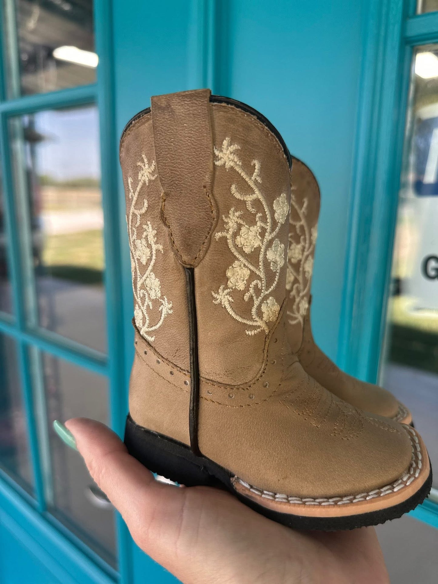 Tan with floral boots