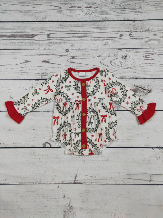 Red Bow Printed Bubble Romper