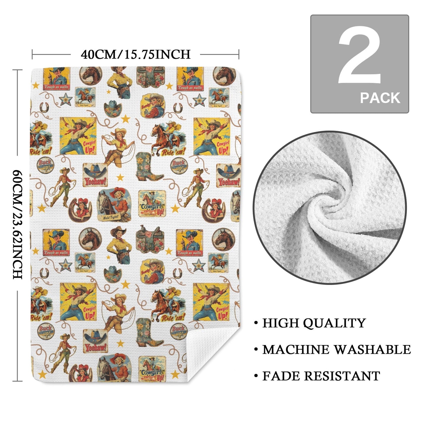 Vintage Cowgirl Collage Dish Towels Set of 2