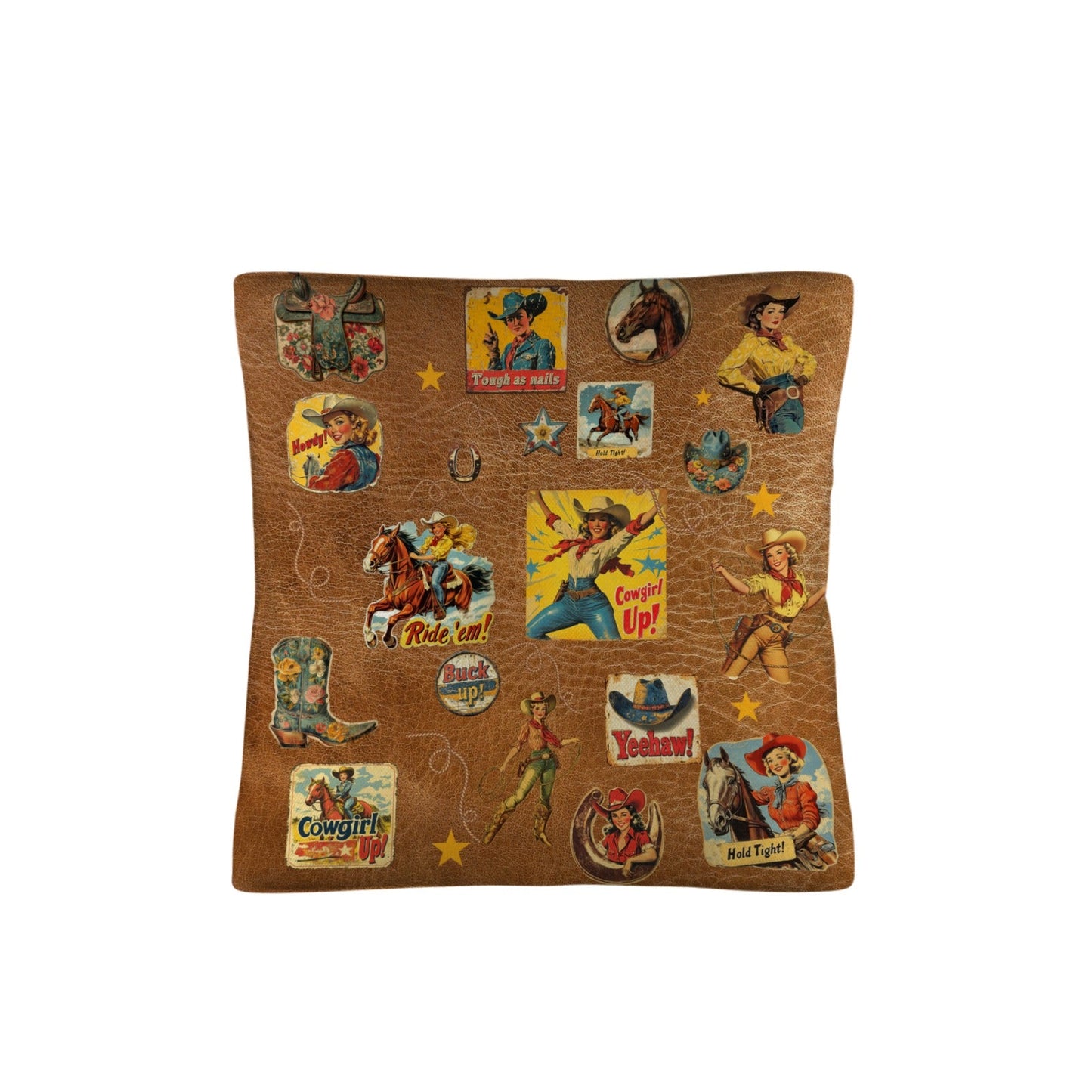 Vintage Cowgirl Collage Square Pillow Case