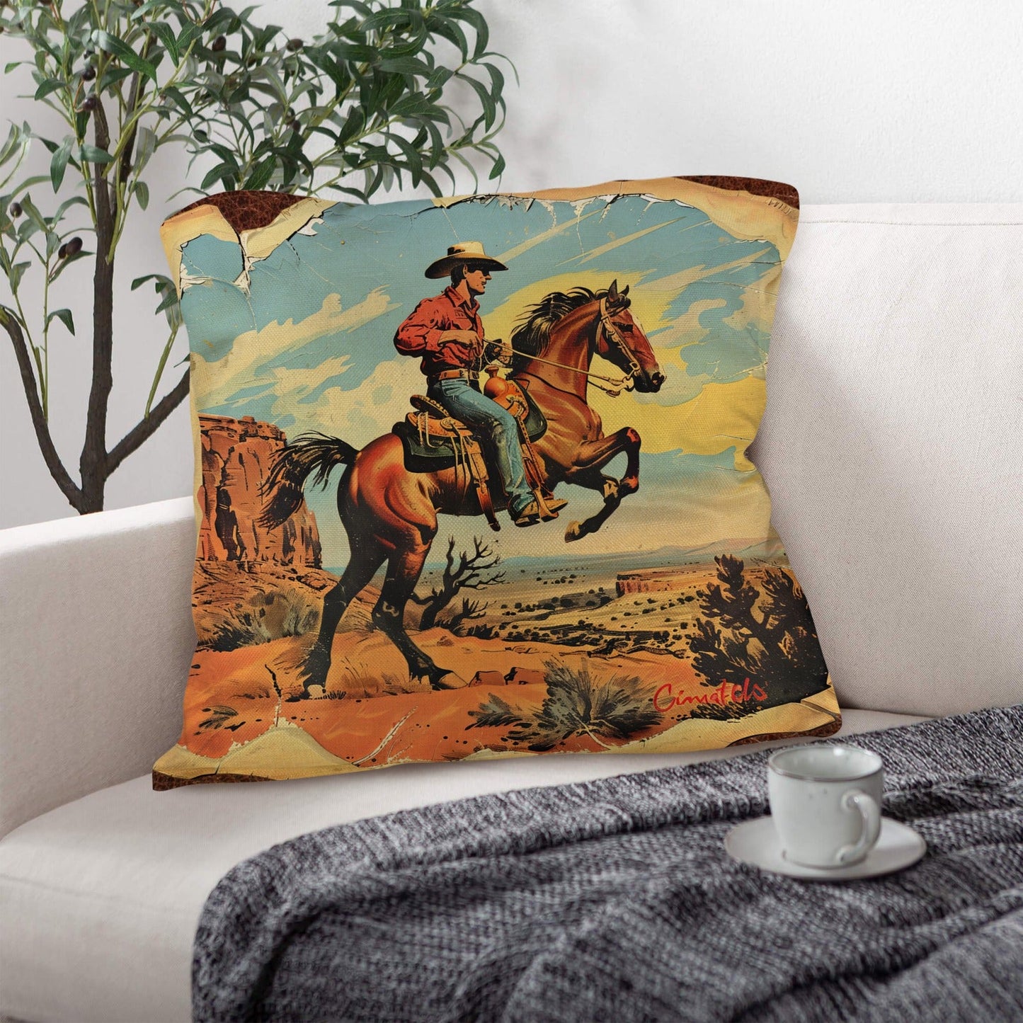 Vintage Cowboy Pillow Case