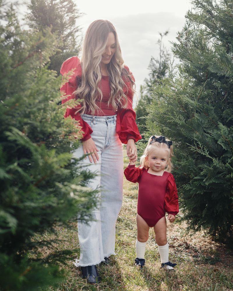Evangeline Satin Sleeve Top & Leotard - Crimson Red