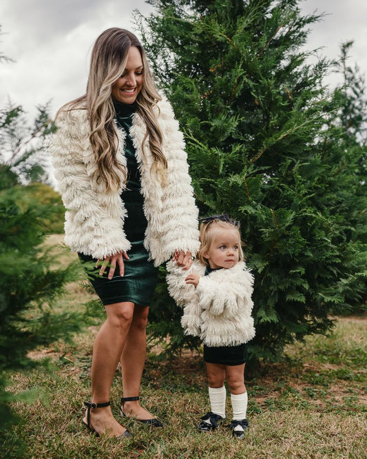 Fatima Faux Shag Layered Jacket - Ivory