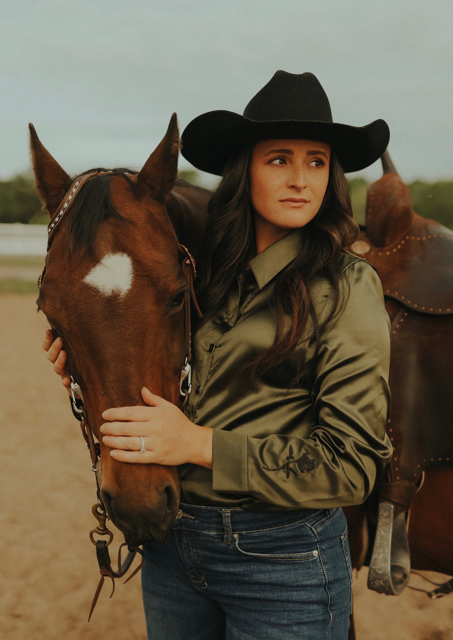 Olive Satin Rodeo Shirt