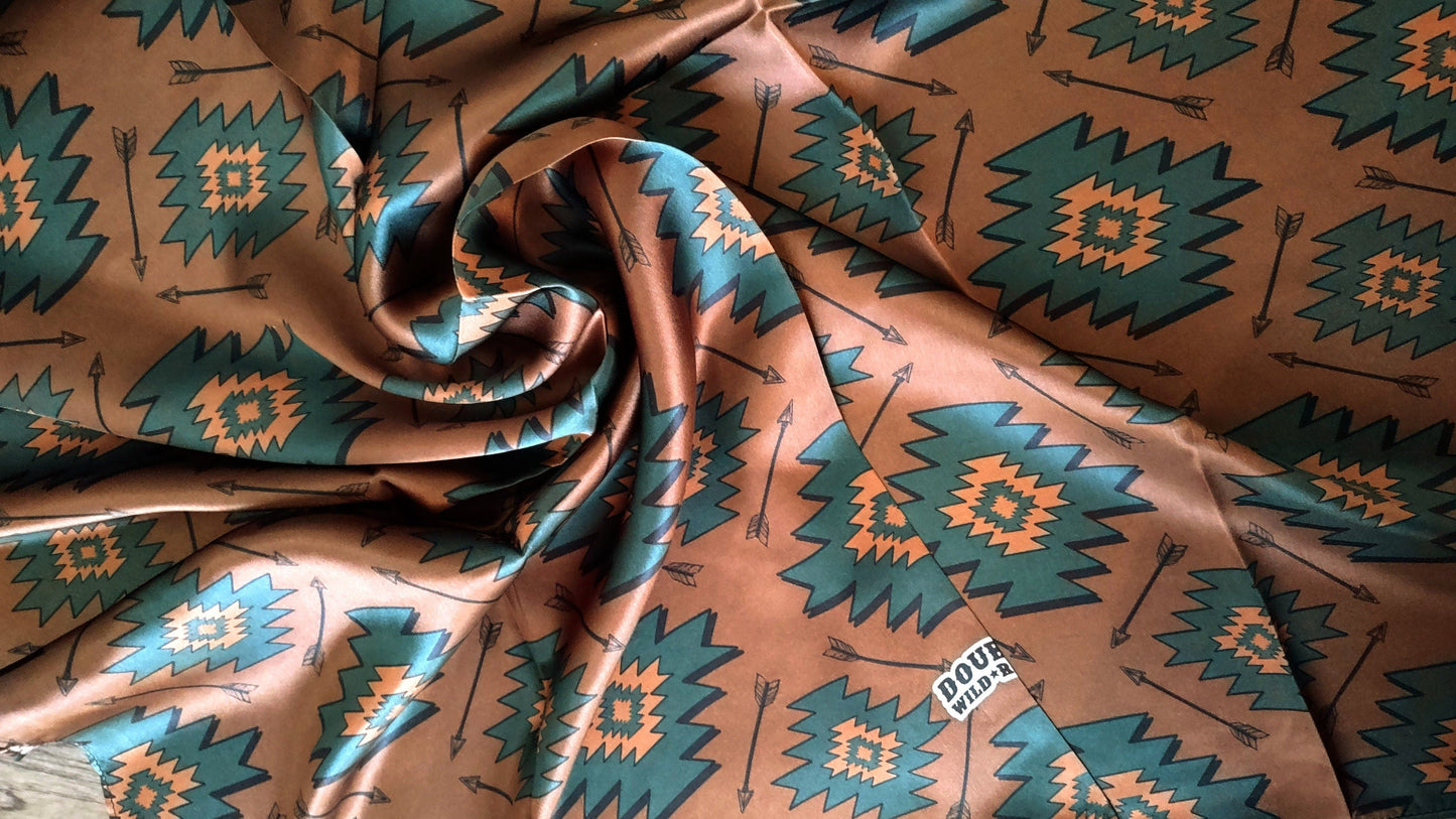 Brown and Teal Green Aztec Arrow Wild Rag