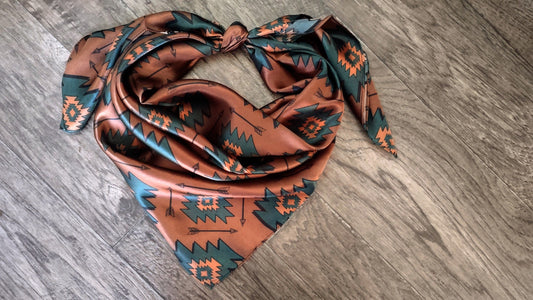 Brown and Teal Green Aztec Arrow Wild Rag
