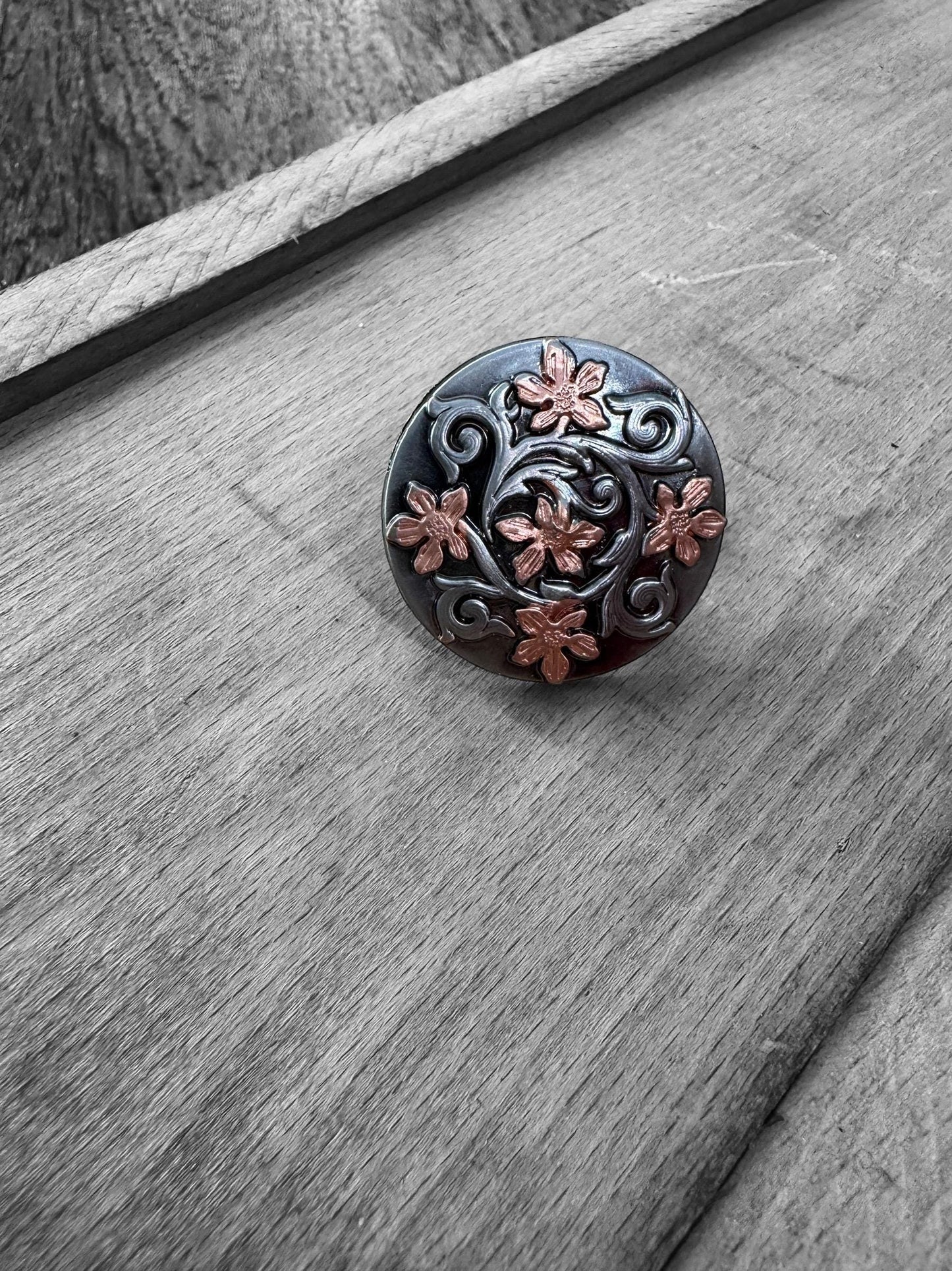 Rose Gold and Antique Silver Floral Wild Rag Slide Keeper Brooch