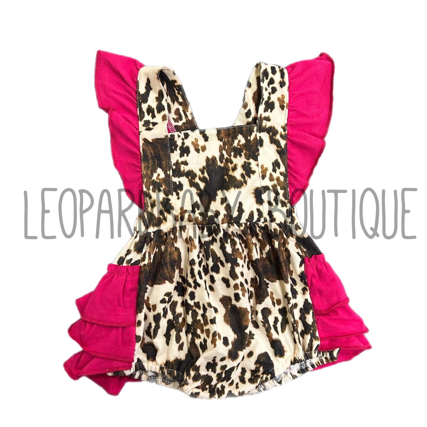 Cowhide & Pink Ruffle Romper