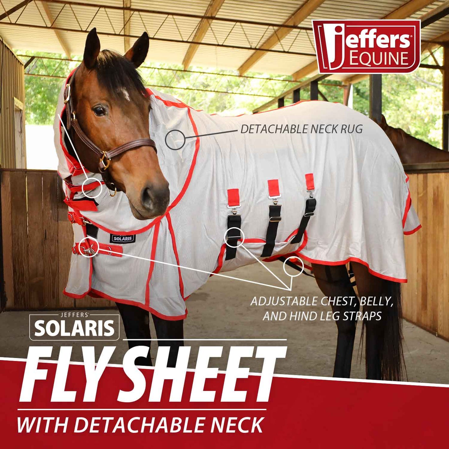 Solaris Horse Fly Sheet with Detachable Neck, Grey & Red