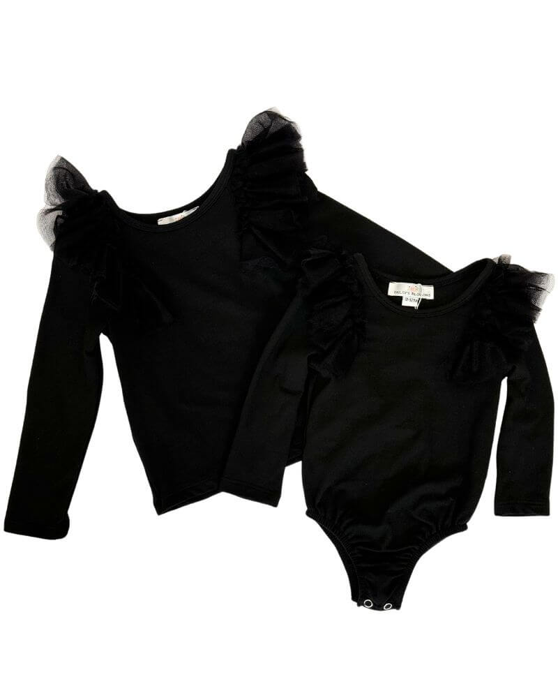 June Ruffle Shoulder Top & Leotard - Black